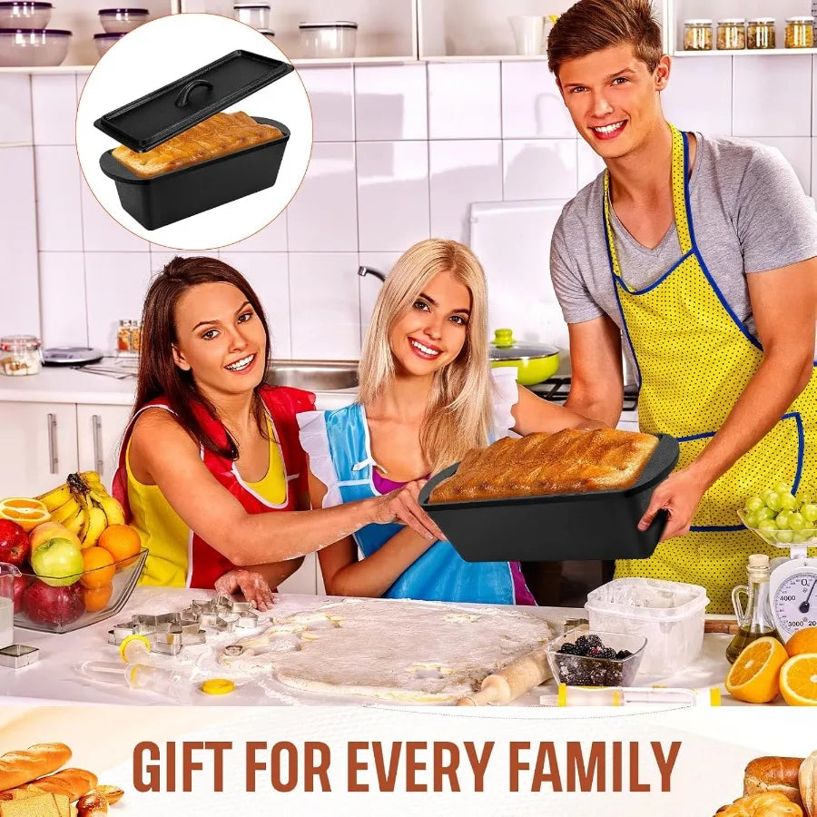 2 Pack Heavy-Duty Cast Iron Bread Loaf Pan W/Lid