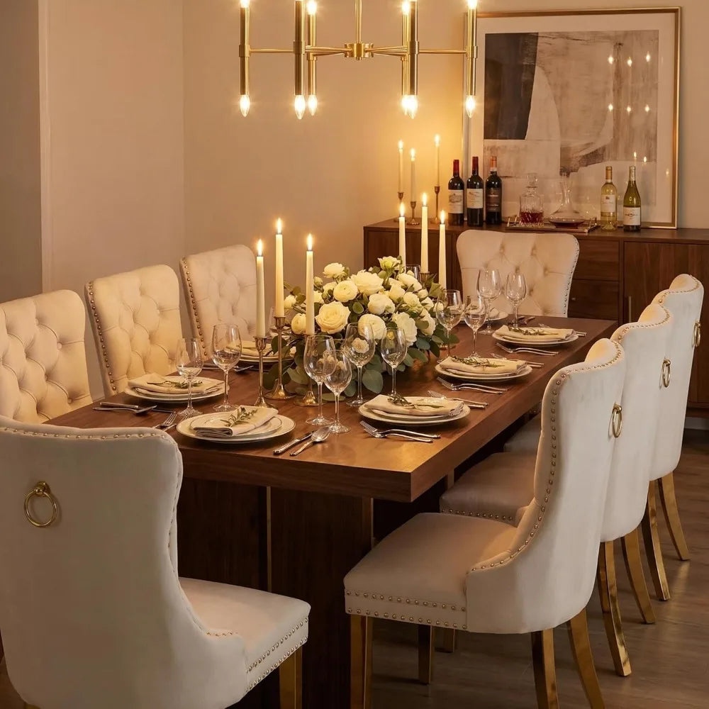 4 Modern Tufted Upholstered Beige Velvet