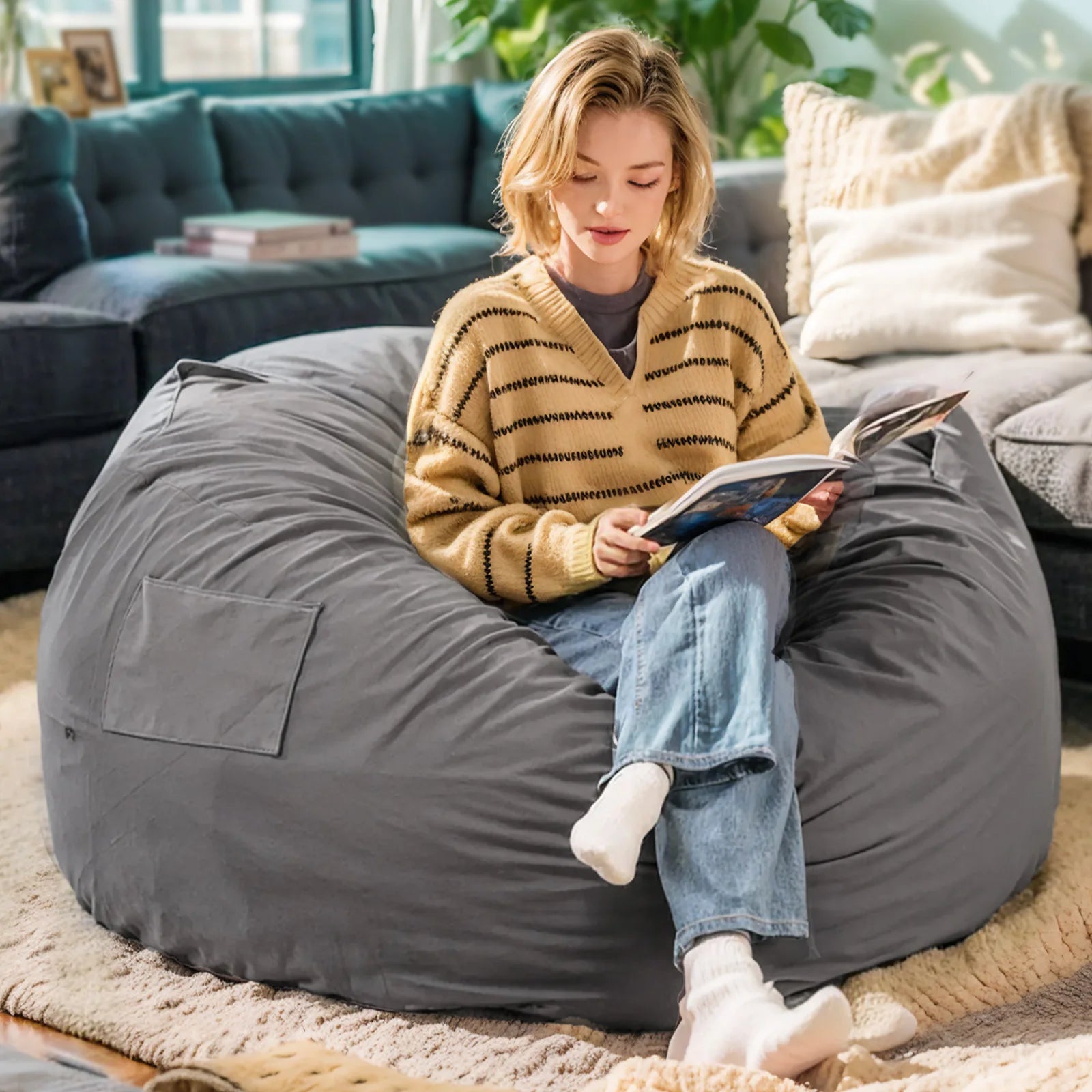 Oversized Bean Bag Chair W/Removable Cover