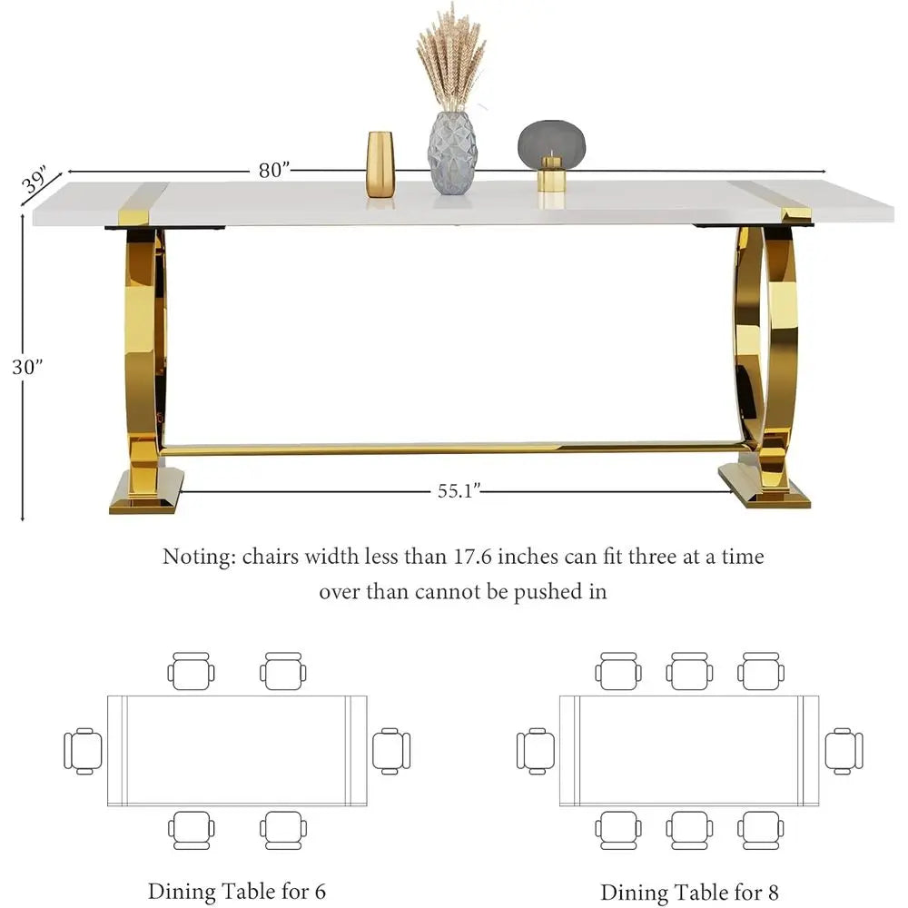 Elegant 80 White & Gold Dining for 6-8
