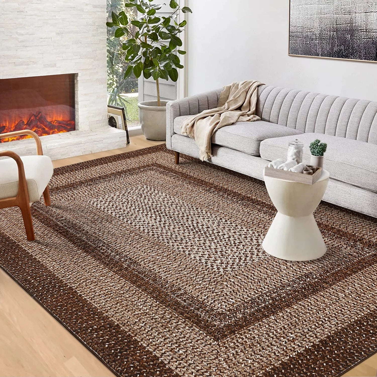 57"x52" Washable Modern Braided Print