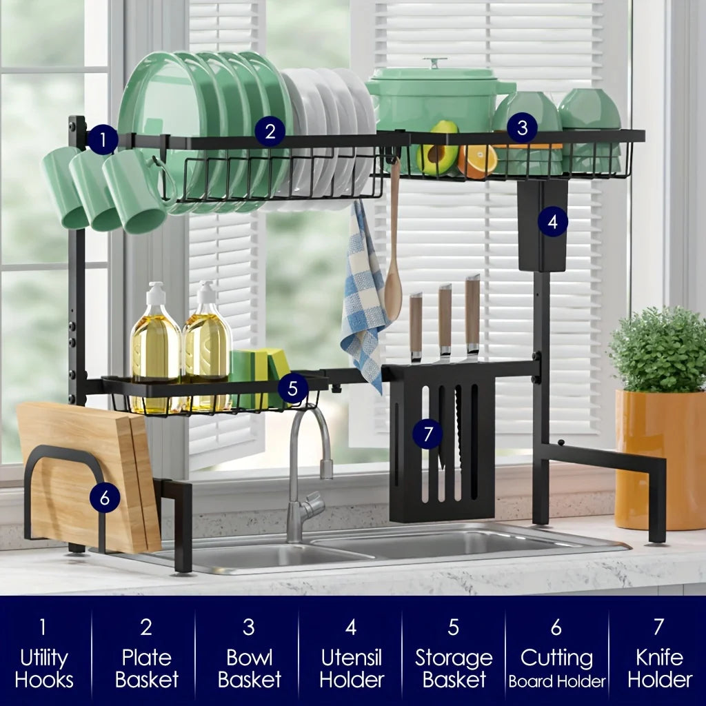 Adjustable Dish Rack - Over-the-Sink Stainless Steel