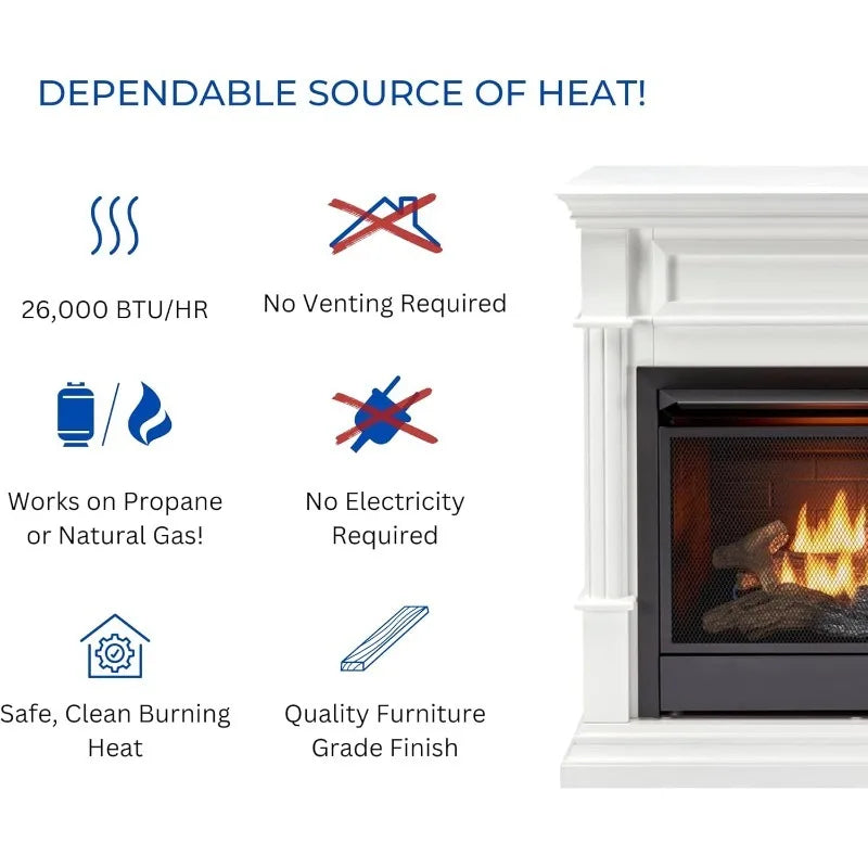 Dual Fuel Ventless Gas Fireplace Mantle