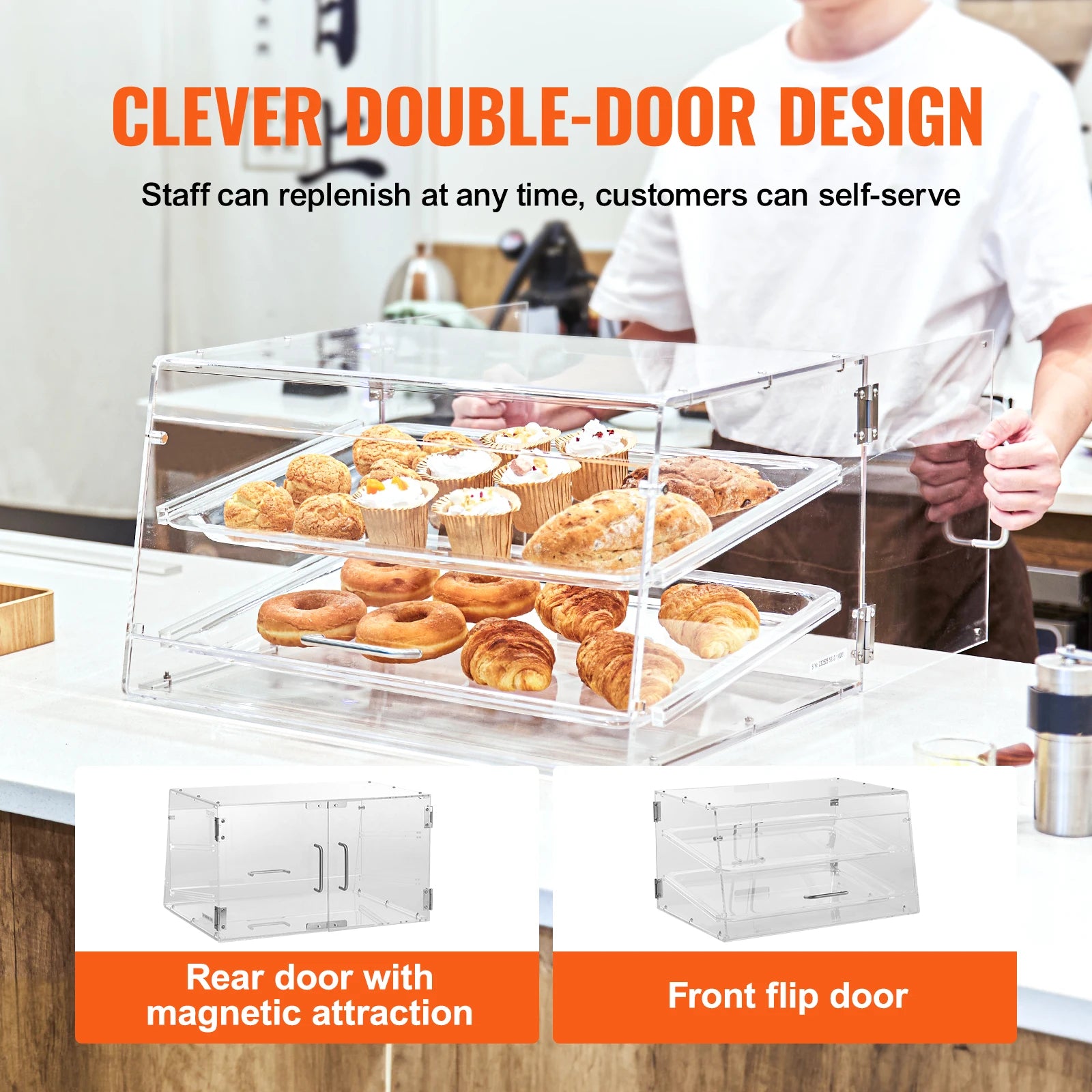 2 Tray Clear Pastry Display Case Acrylic Commercial