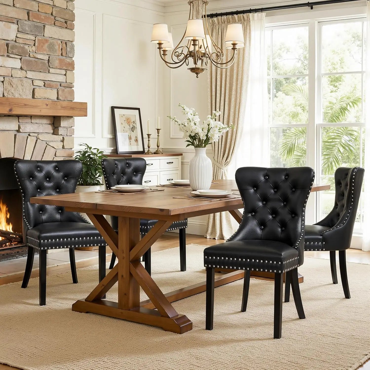 4 Faux Leather Upholstered Modern