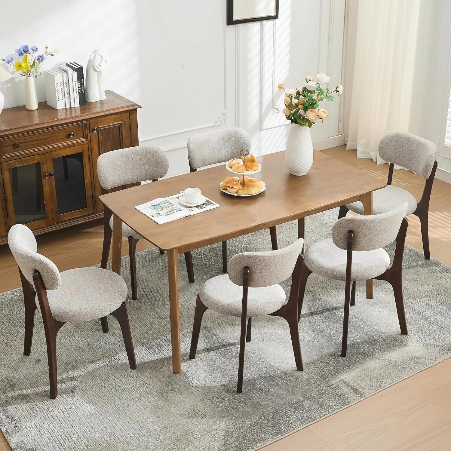 6 Mid Century Modern Wood Upholstered