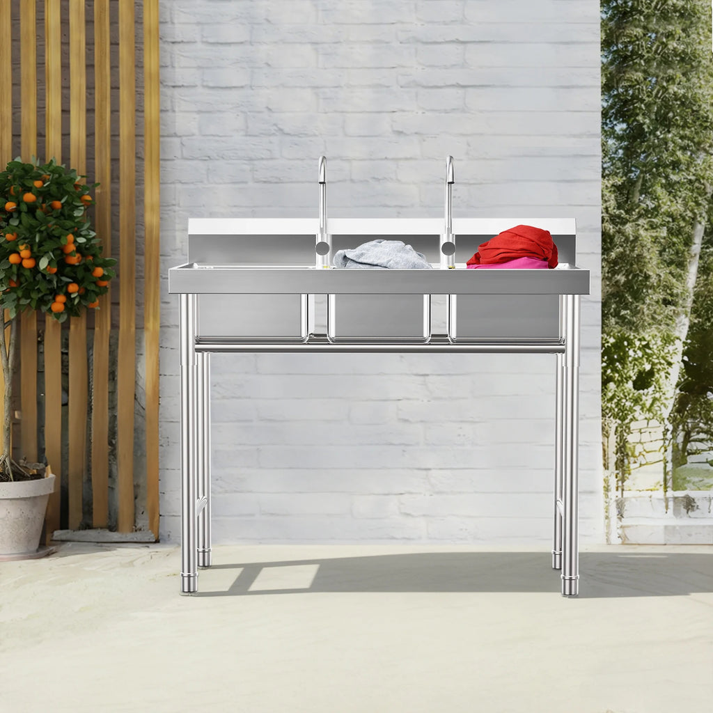 3-Compartment Stainless Commercial w/2 Faucets