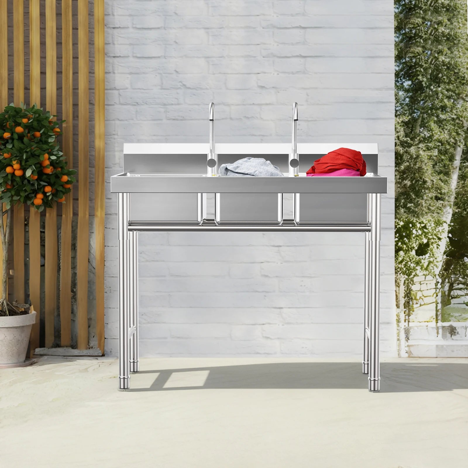 3-Compartment Stainless Commercial w/2 Faucets