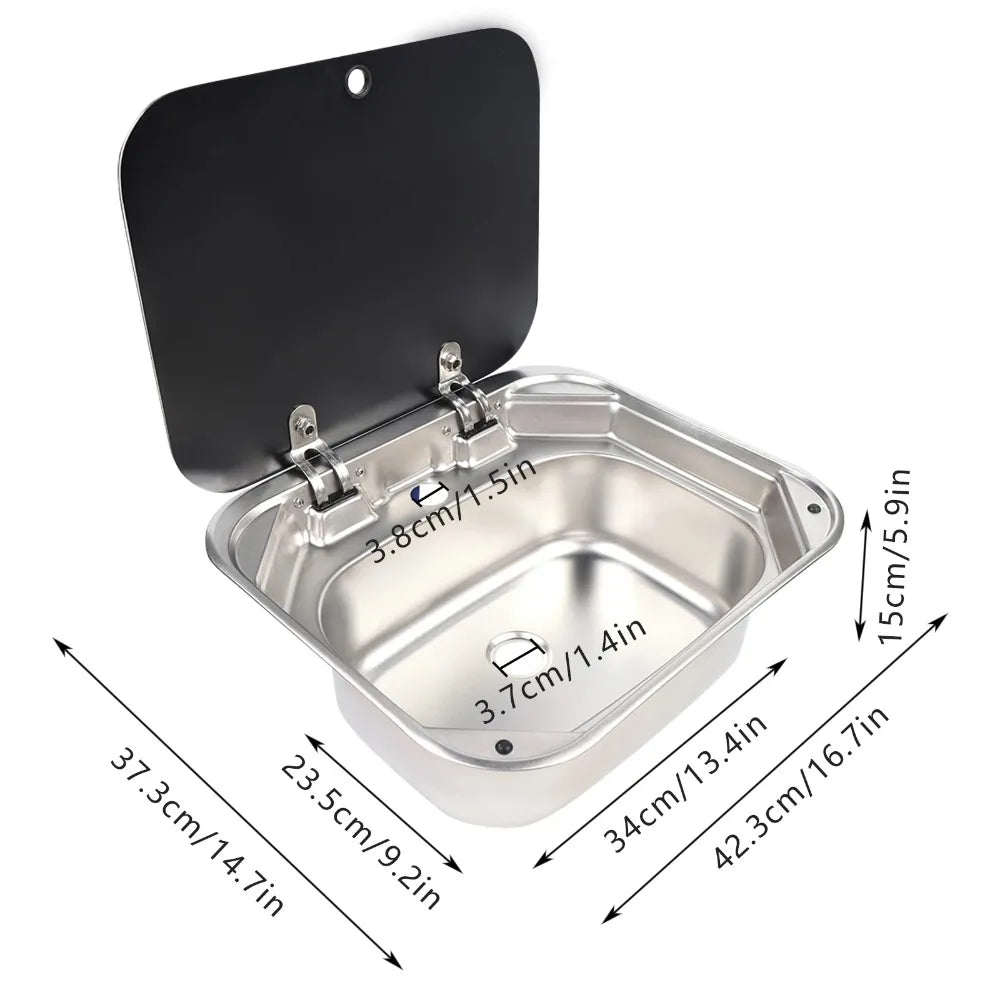 Undermount RV/Bar/Workstation with Folding Faucet & lid