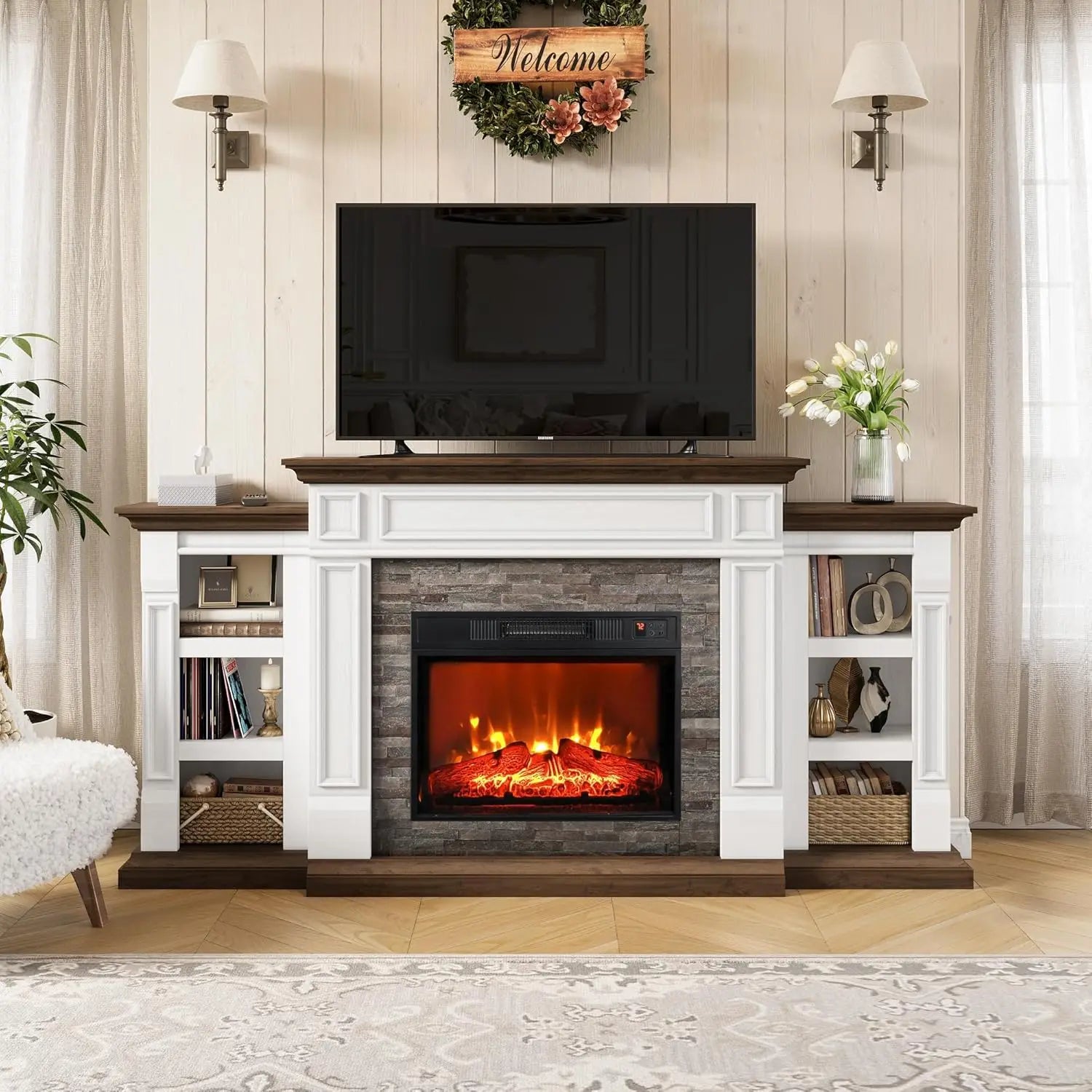 72" Electric Fireplace Mantel/Cabinet