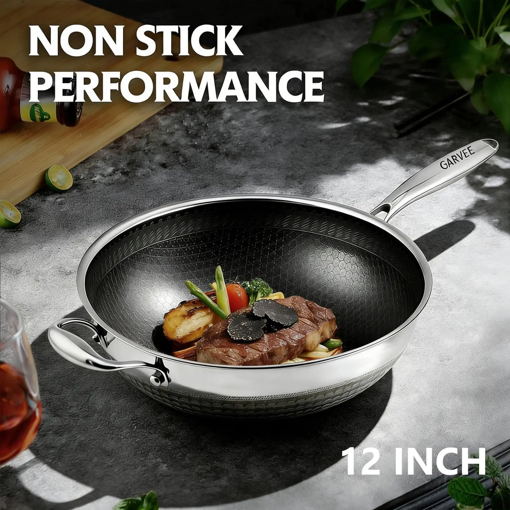 12" Stainless Steel Wok Pan,4L Nonstick