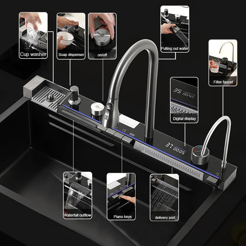 Stainless Waterfall Large Single Digital Display