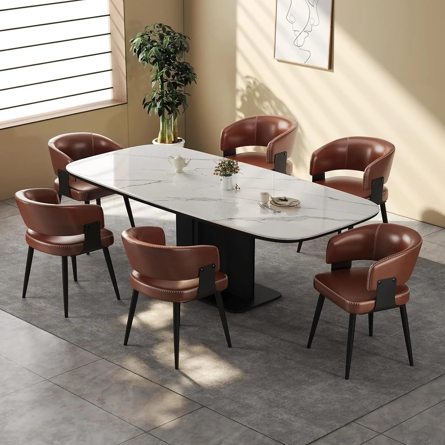 6 Modern Upholstered Faux Leather Curved