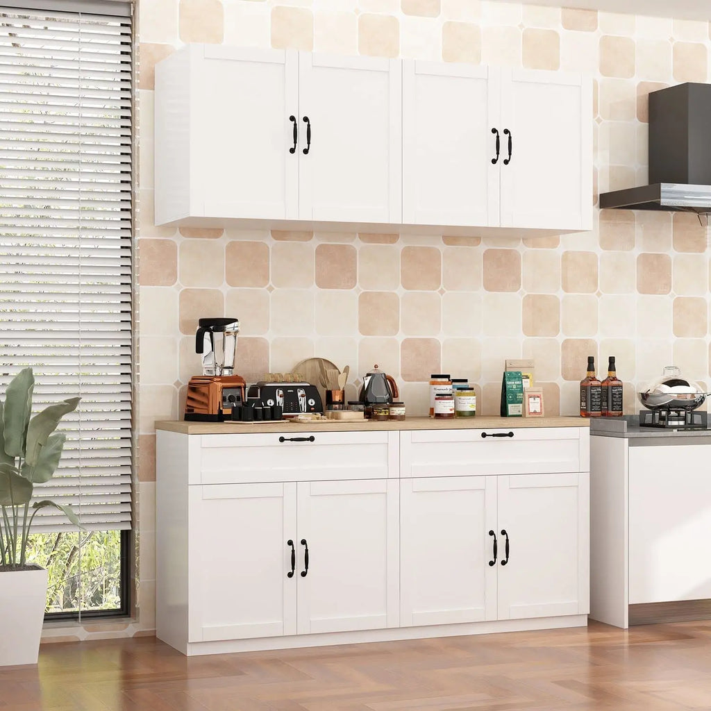 Wall-Mounted Pantry W/Countertop/Drawers/Doors/Wall Cabinets