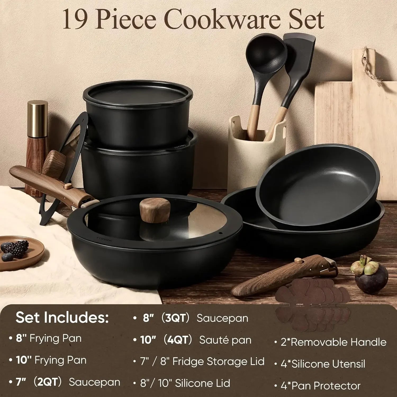 19pcs Pots and Pans Non-Stick Sets Induction