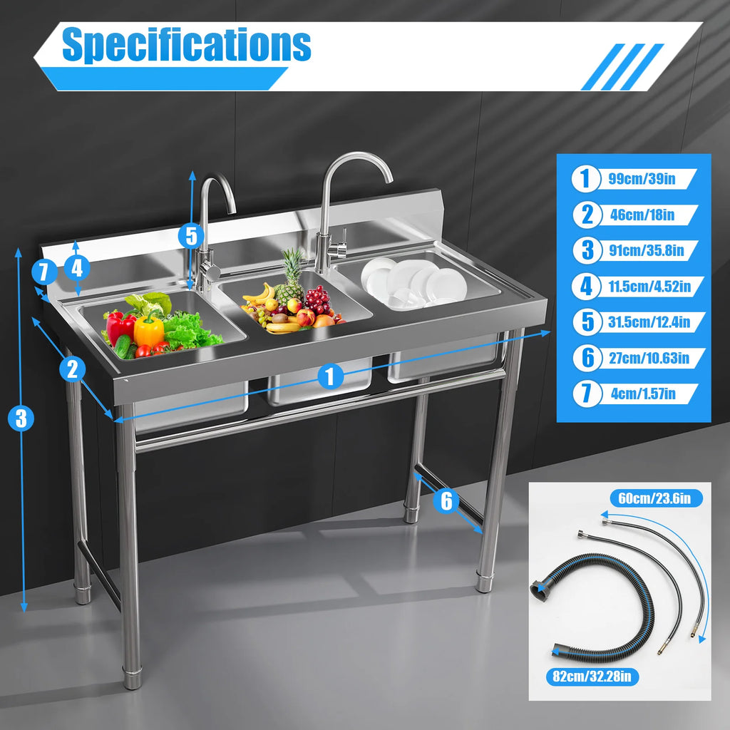 3 Compartment Stainless Utility Commercial