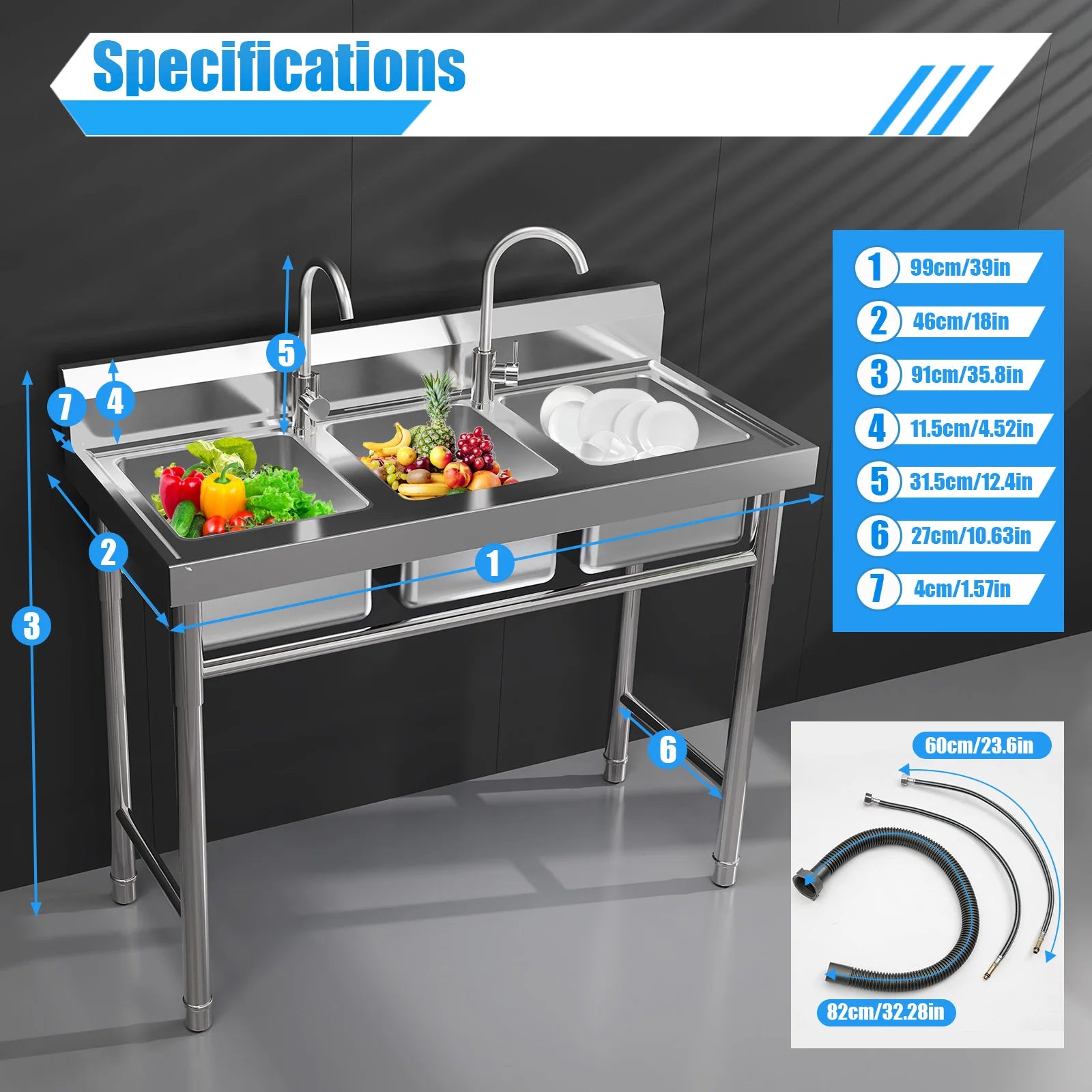 3 Compartment Stainless Utility Commercial