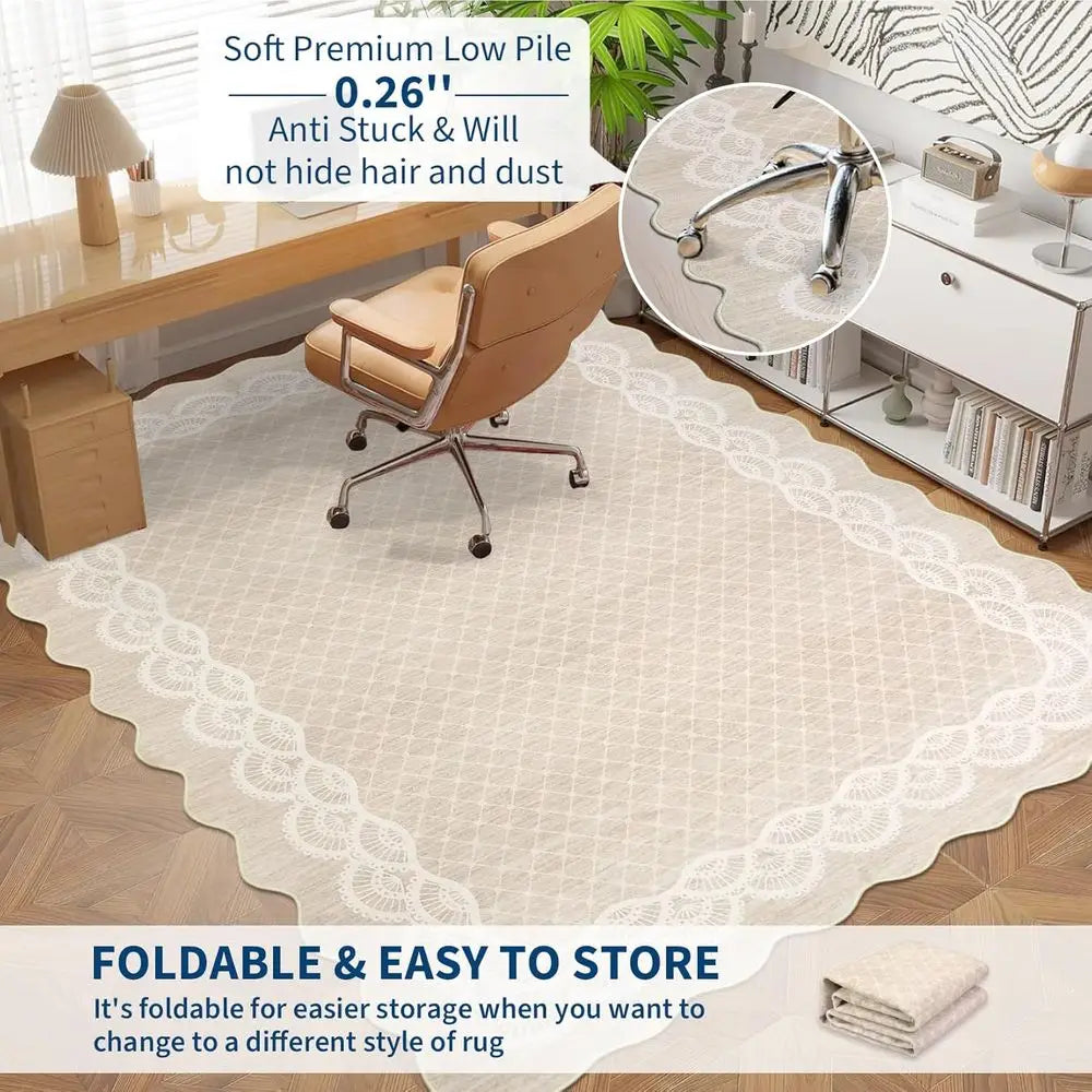 8x10 Washable Scalloped Edge Low Pile