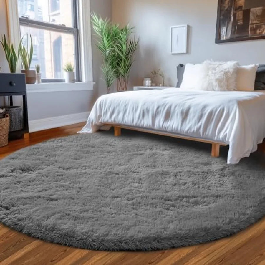 8' Grey Fluffy Shag Circle