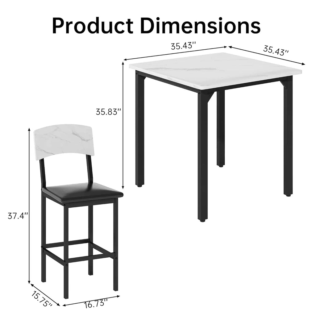 35.43" Counter Height Set Marble/4 Upholstered Bar Stools