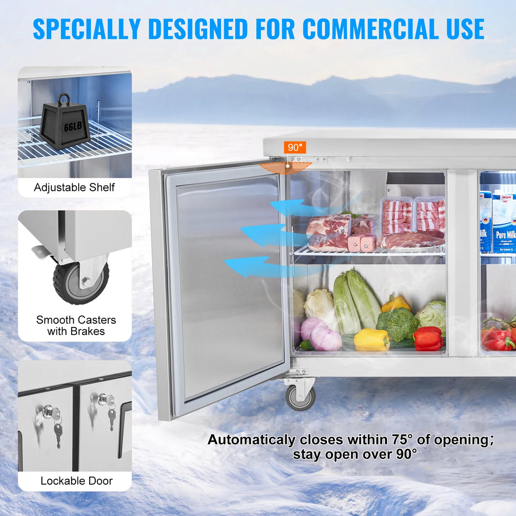 20 CF 72" Commercial Refrigerator Sandwich & Salad Prep