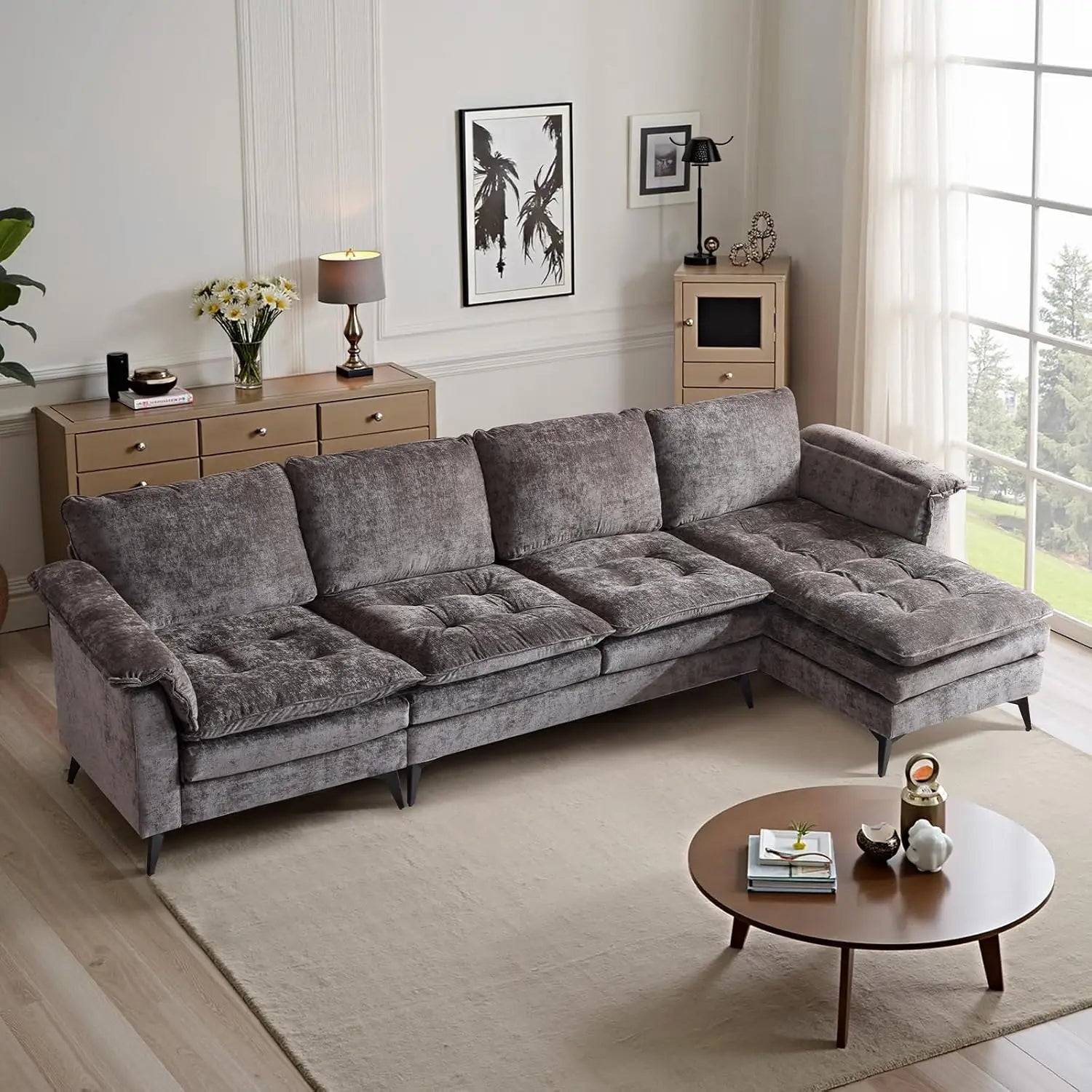129'' Reversible Sectional L-Shaped Sofa