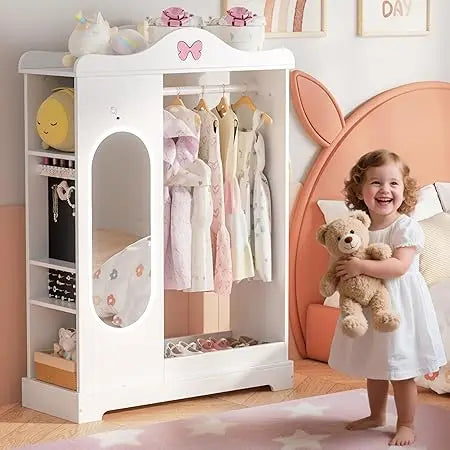Wardrobe with clothing storage & mirror