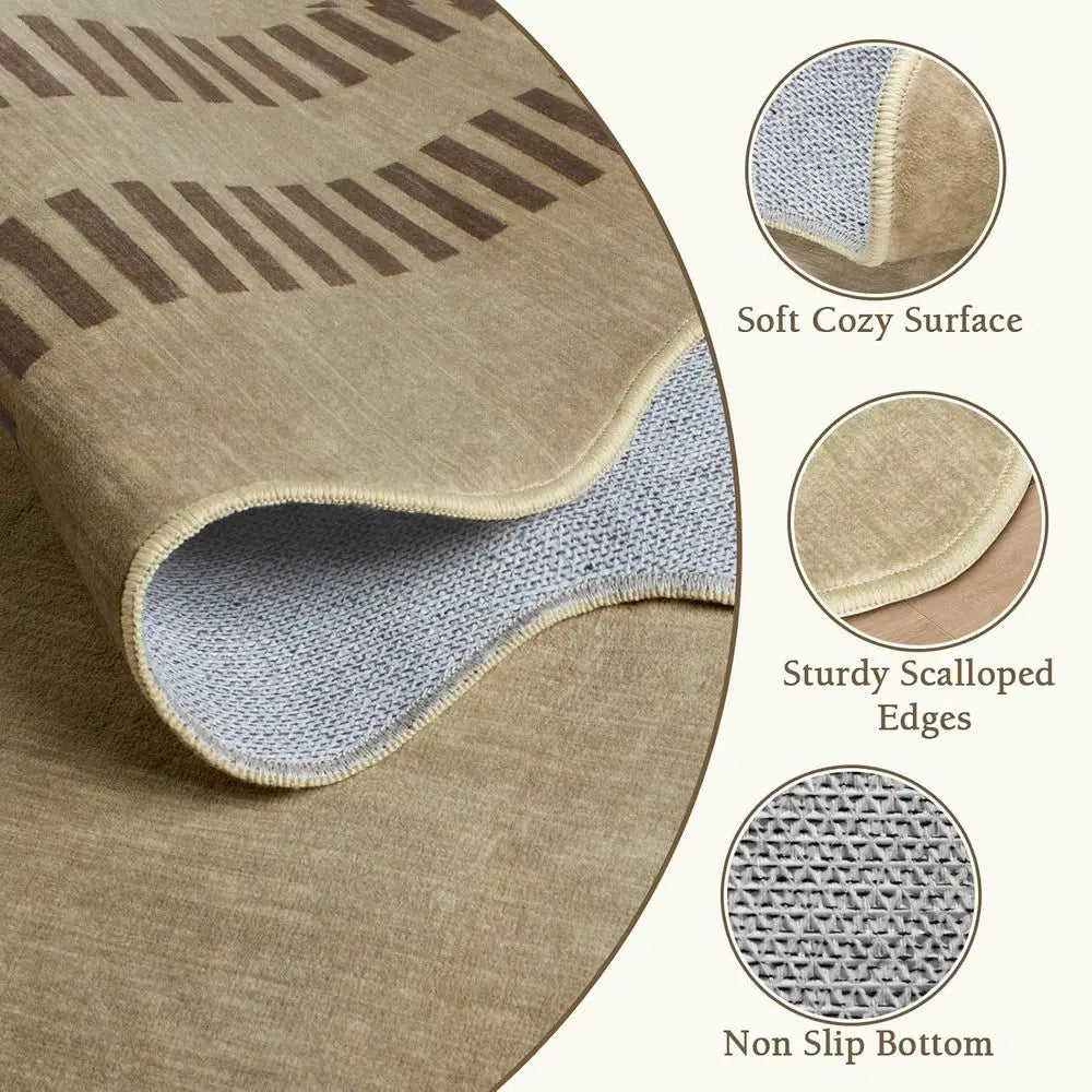 5x7 Washable Scalloped Edges Brown/Tan