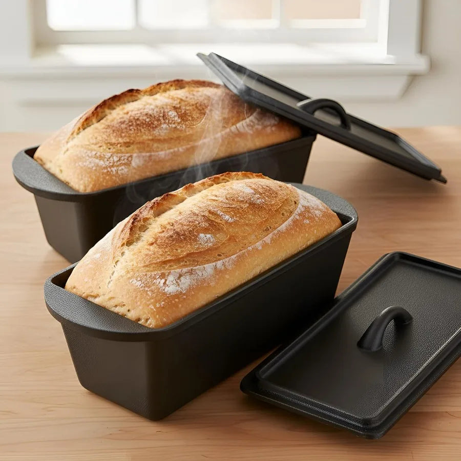 2 Pack Heavy-Duty Cast Iron Bread Loaf Pan W/Lid