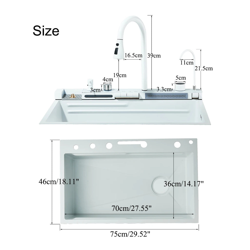 White Stainless Waterfall Digital Display Faucet