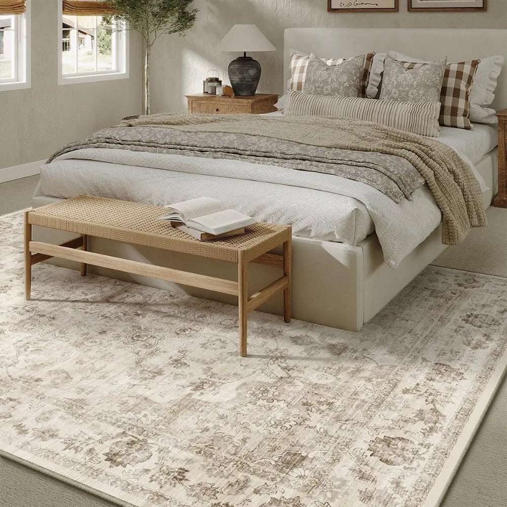 8x10 Beige Floral Washable