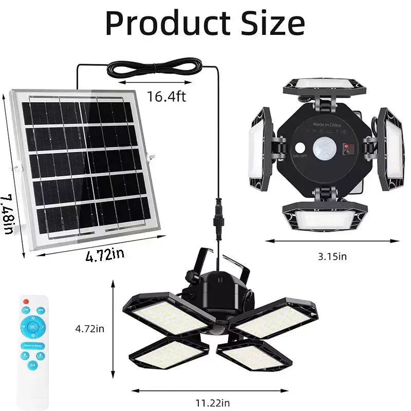 Outdoor Indoor Solar Pendant Light Motion Sensor Folding LED Lamp 3 Modes Floodlight for Industrial Lighting Workshop Warehouse
