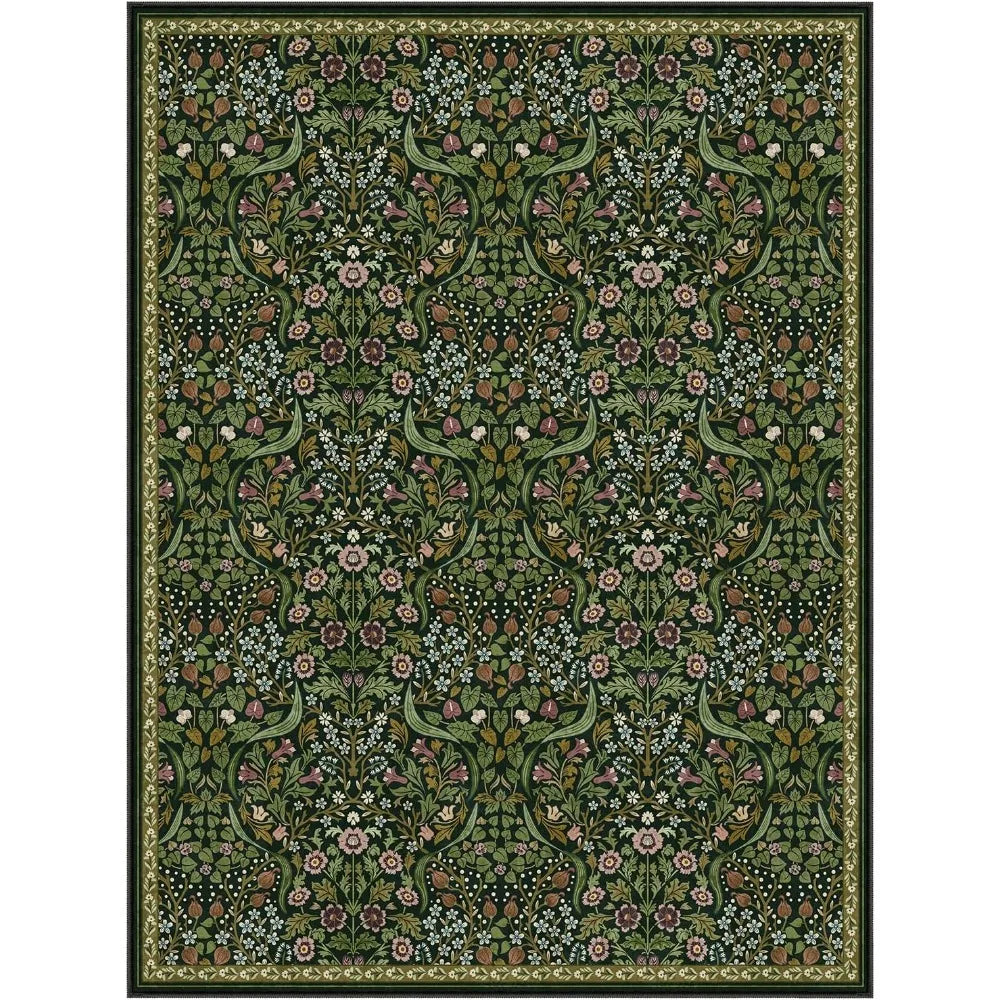 9x12 Washable Green Boho Botanical