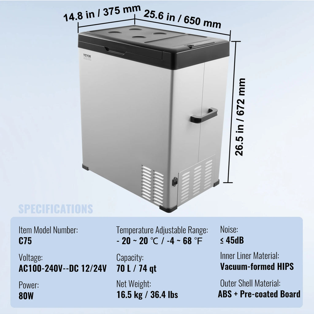 Car Refrigerator 12Volt 70L Single -4℉-68℉ Adjustable