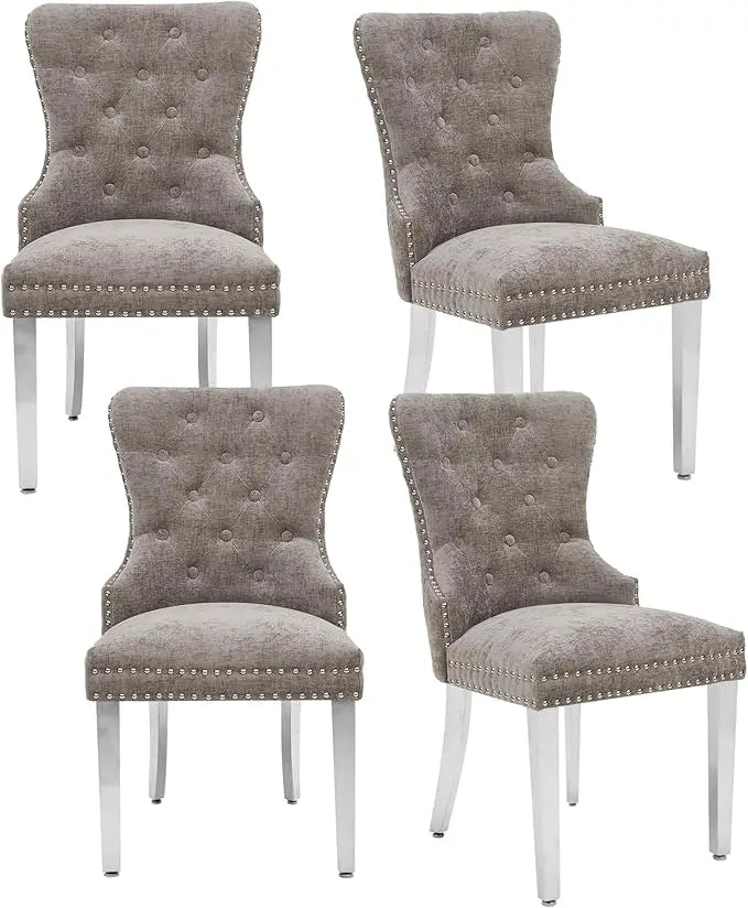 4 Velvet Tufted Upholstered Stainless-Steel Legs