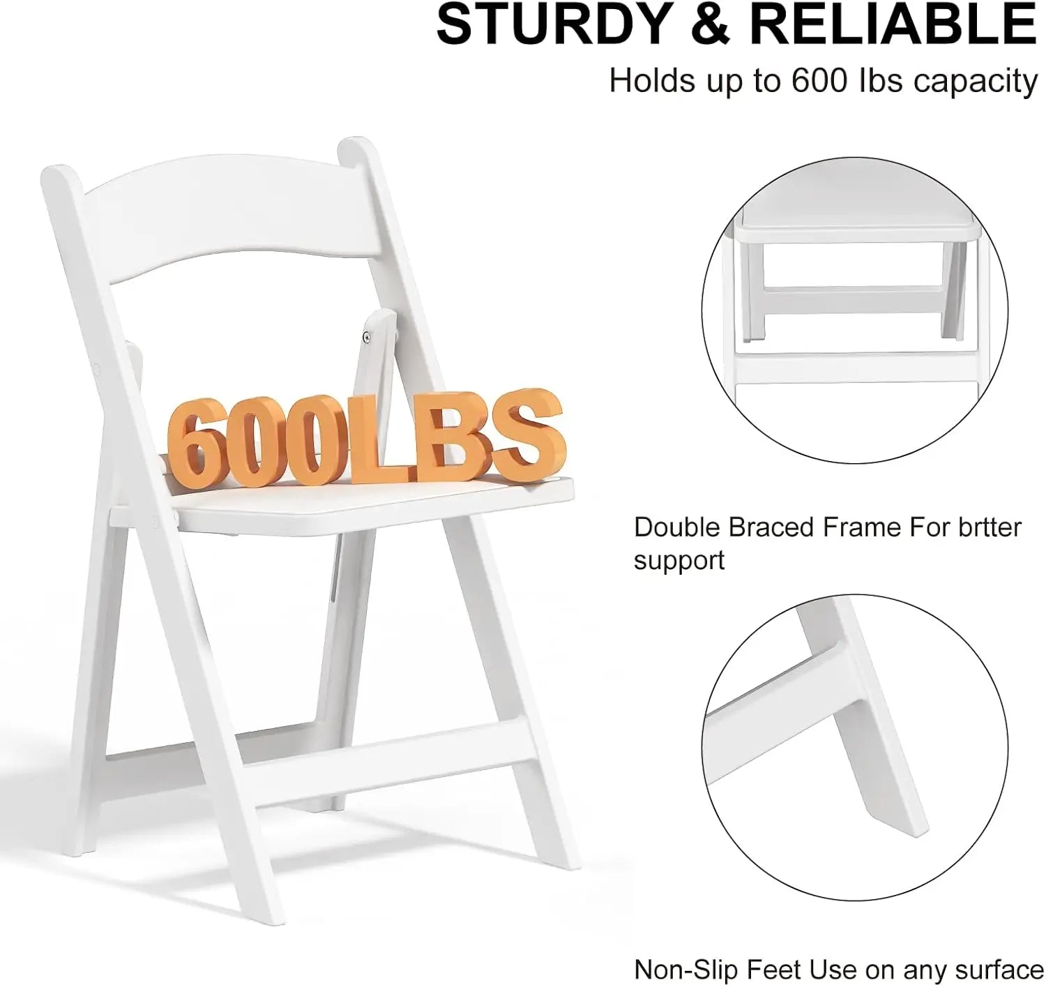 8 White Resin Folding w/Padded Seat