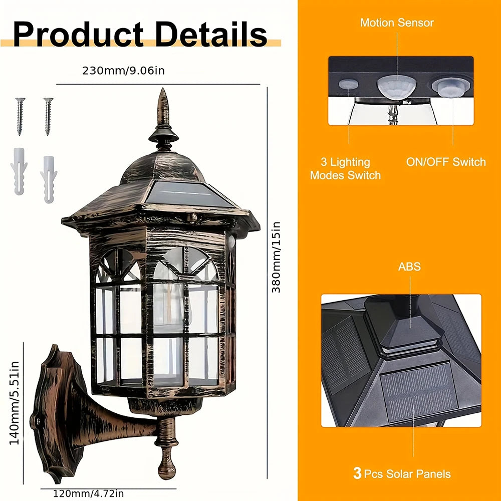 2 Retro Solar Wall Lamps LED