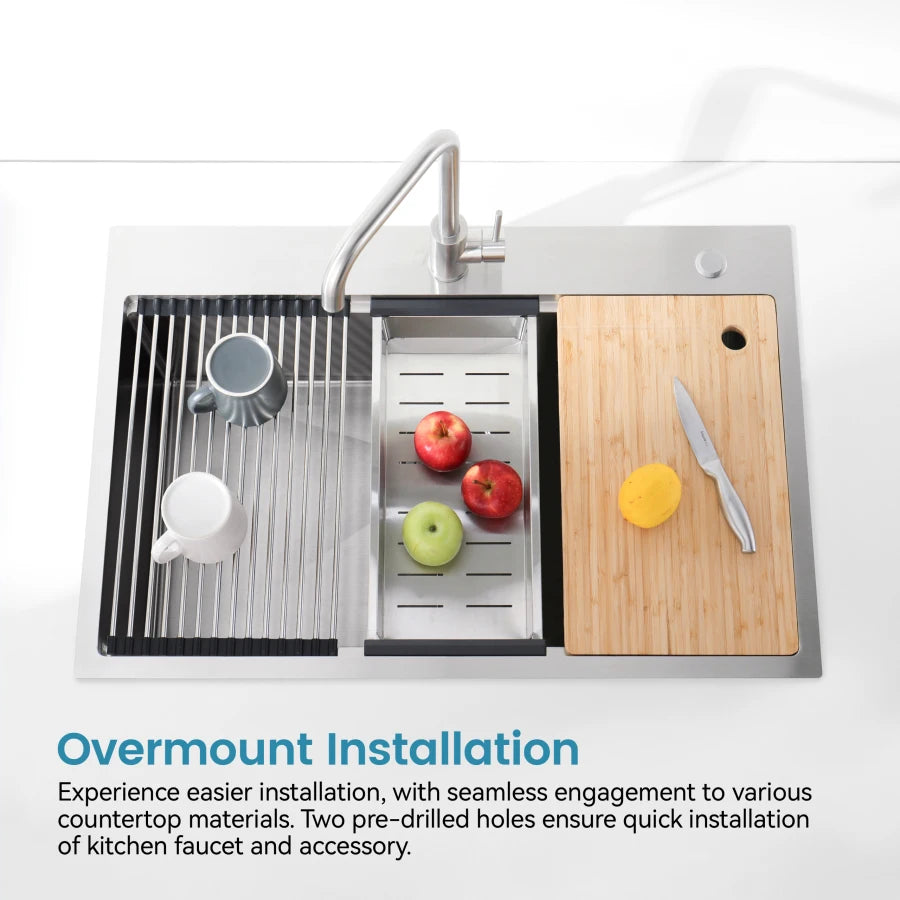 Stainless Steel Sink 33″x22″ Single Bowl Overmount