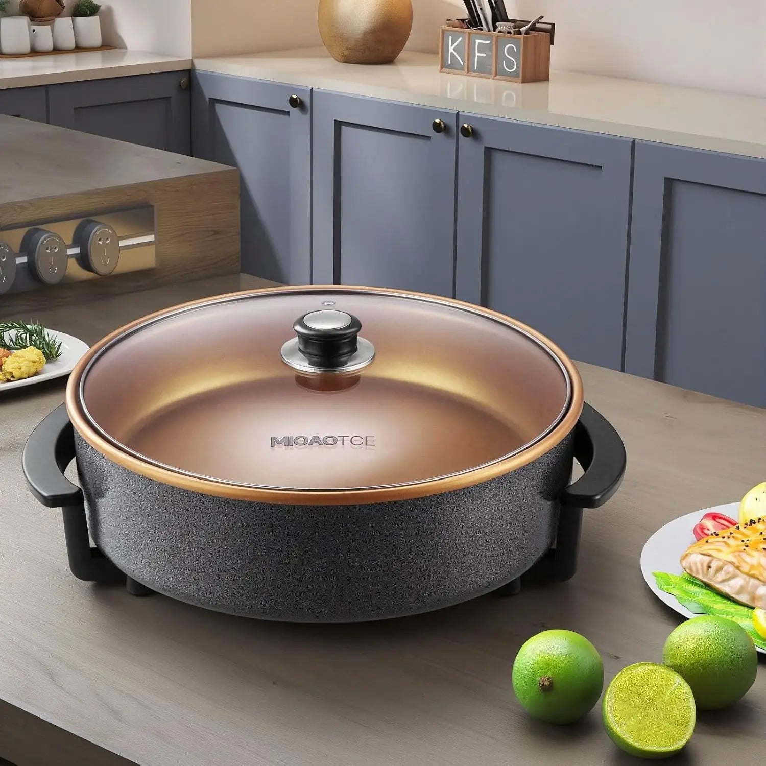 14' Large Electric Skillet with lid, Ceramic
