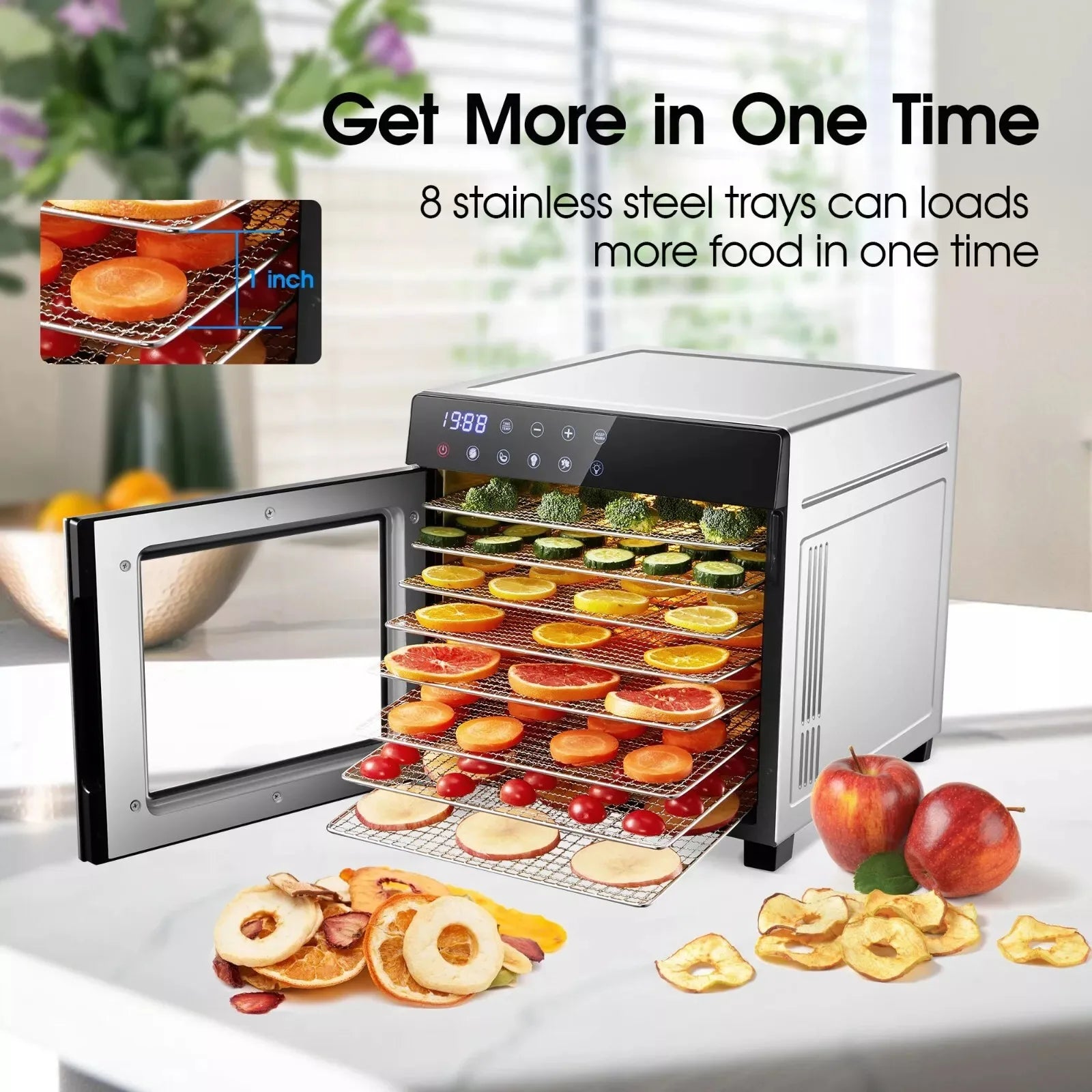 8-Tray Stainless Steel ,600W with 4 Presets & Digital Timer