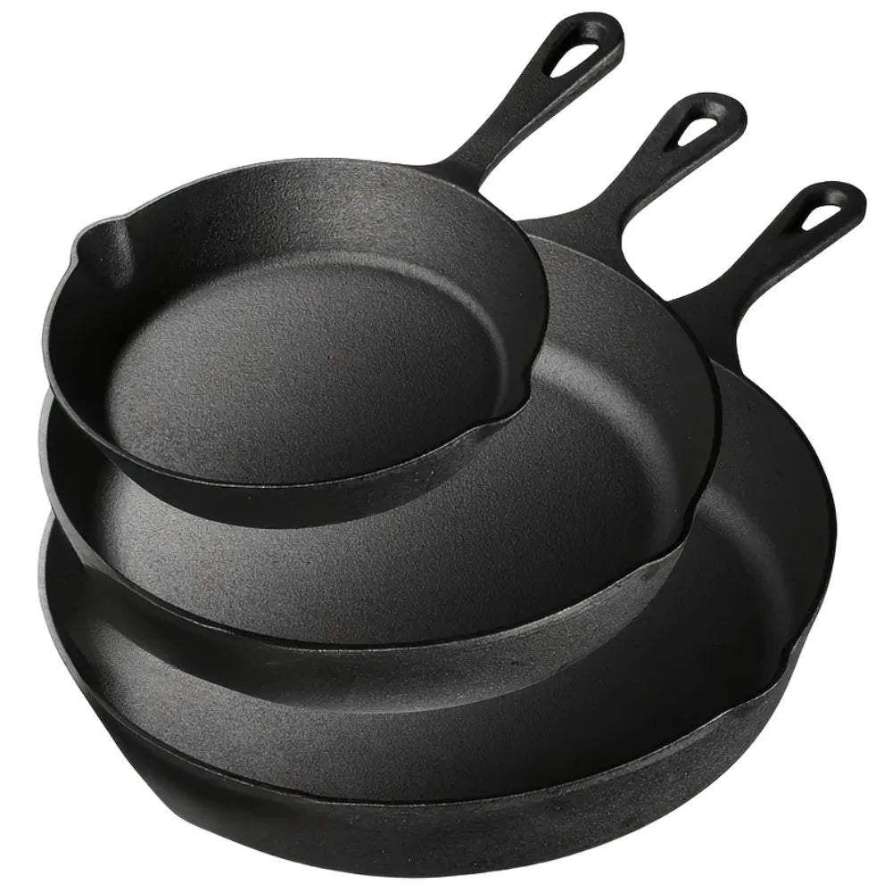 3PCS Cast Iron Skillet Set (6/8/10 Inch) Pre-Seasoned, Heavy-Duty
