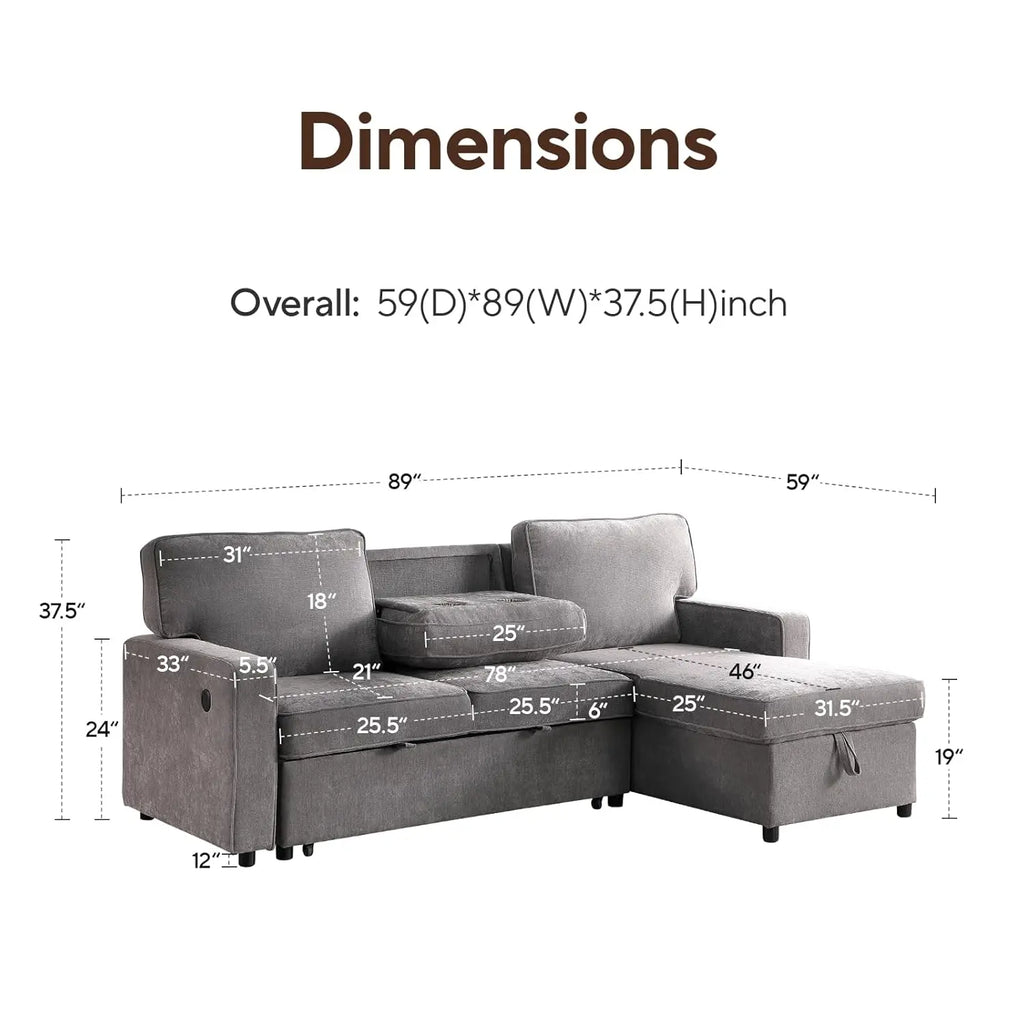 89" Sofa Bed Chenille Modern