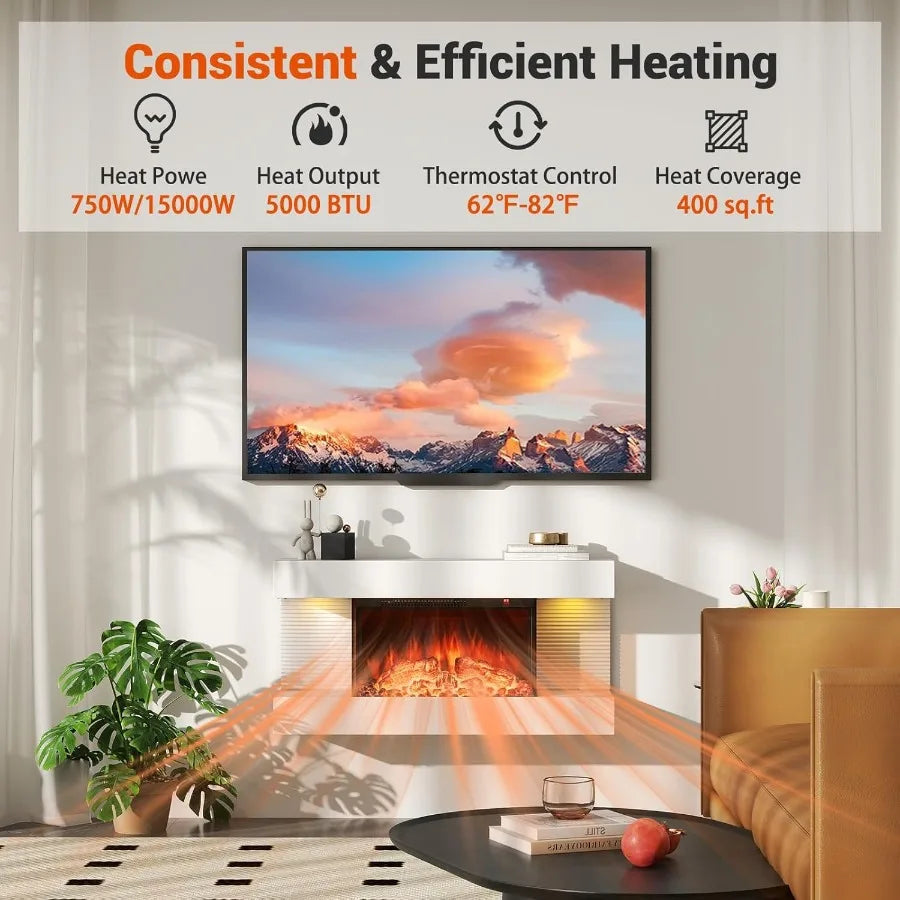 18" Fireplace w/32" Floating Mantel Remote