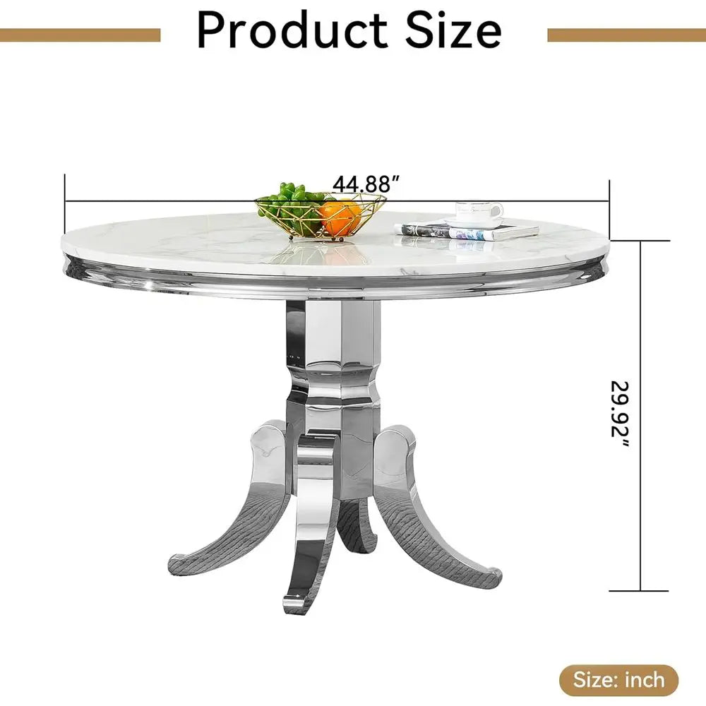 Round 44.88 Marble w/Stainless Steel Base 6 person