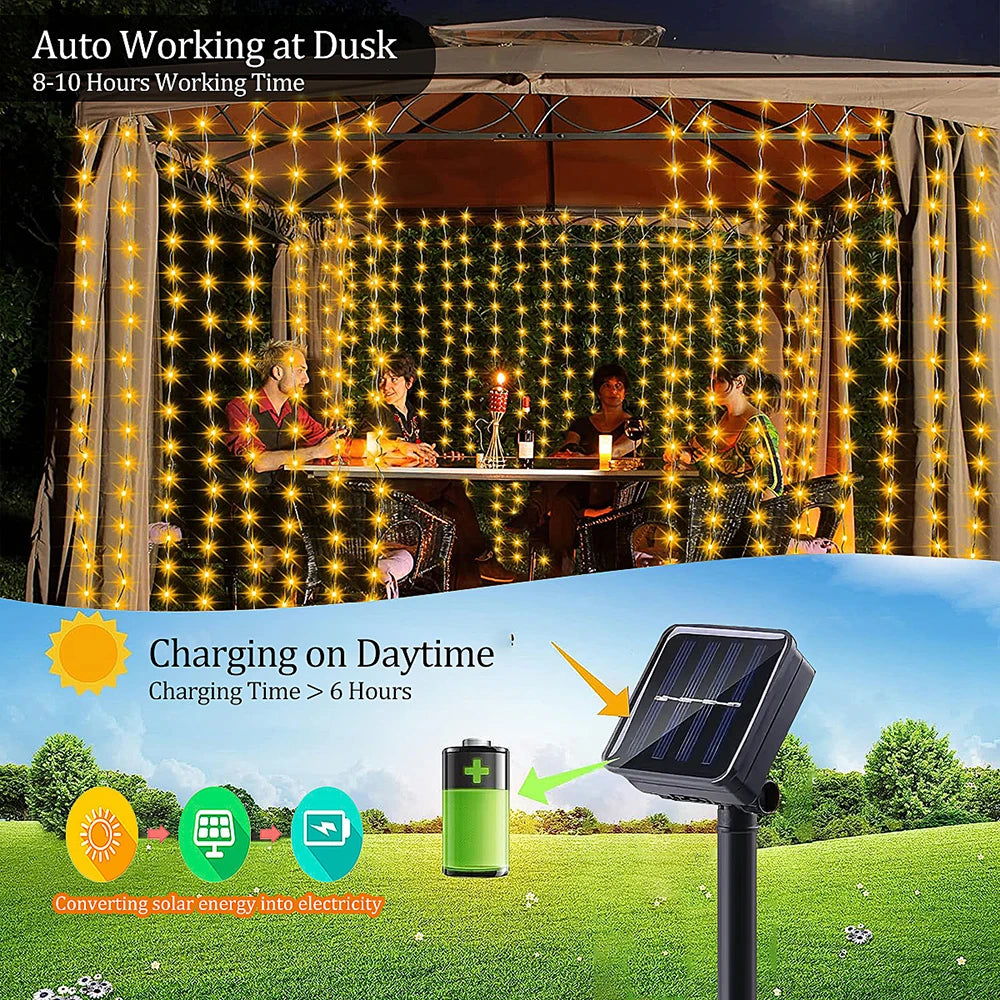300 LED Solar Curtain Lights
