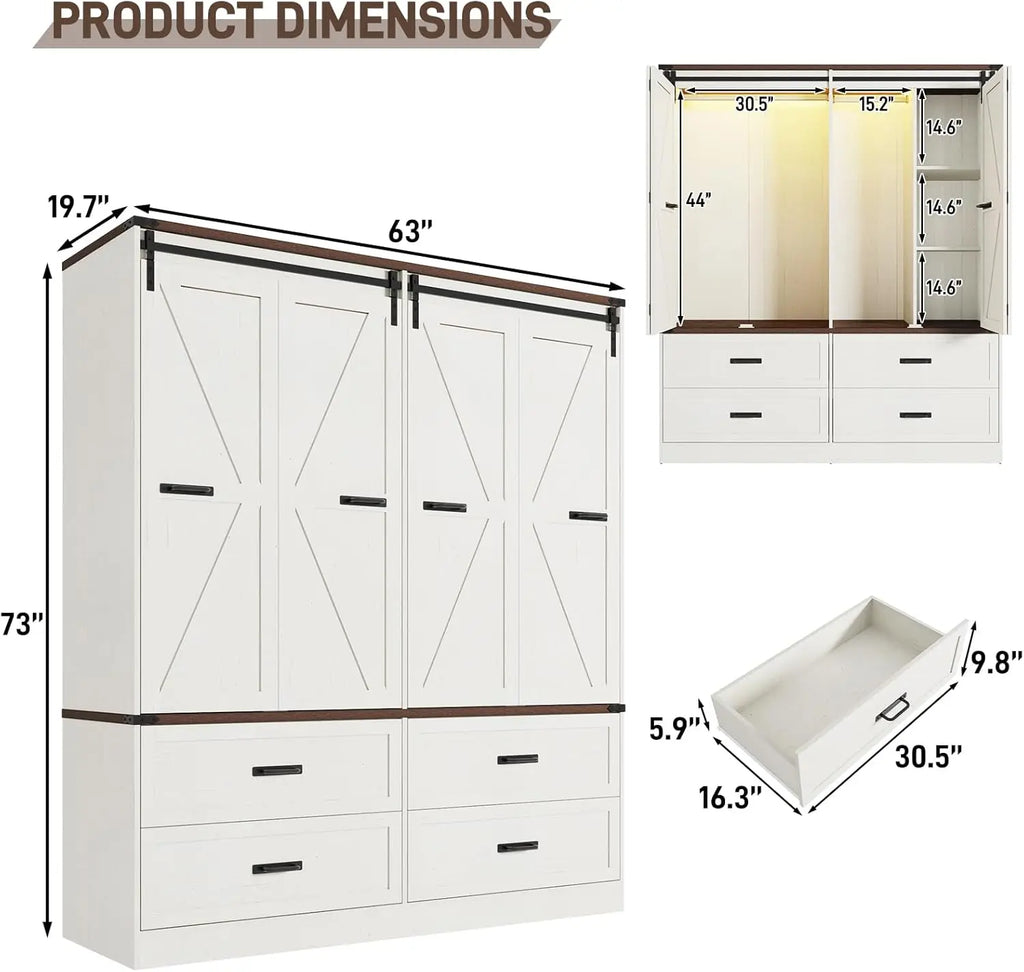 Farmhouse 4-Door Armoire w/Sliding Door