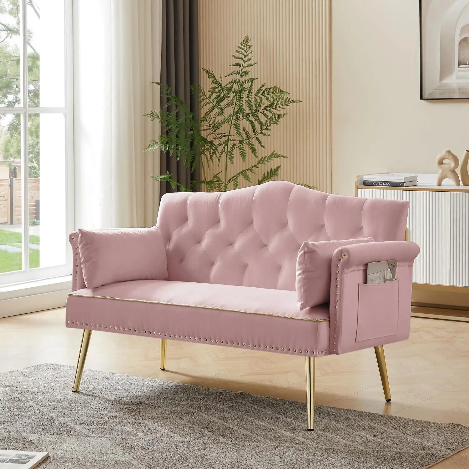 Pink 55-inch Velvet Loveseat