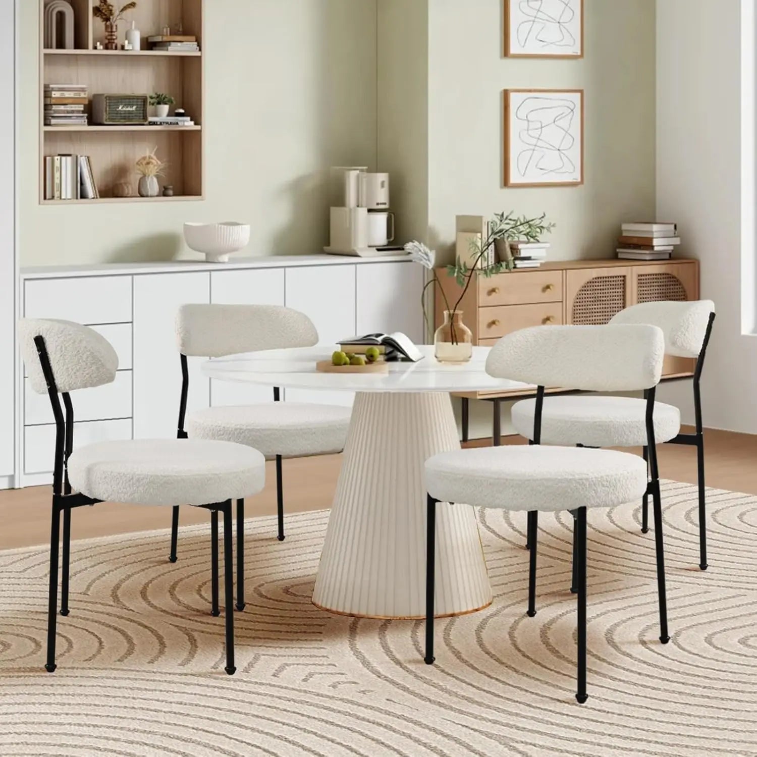4 Boucle Upholstered Round Gold Leg
