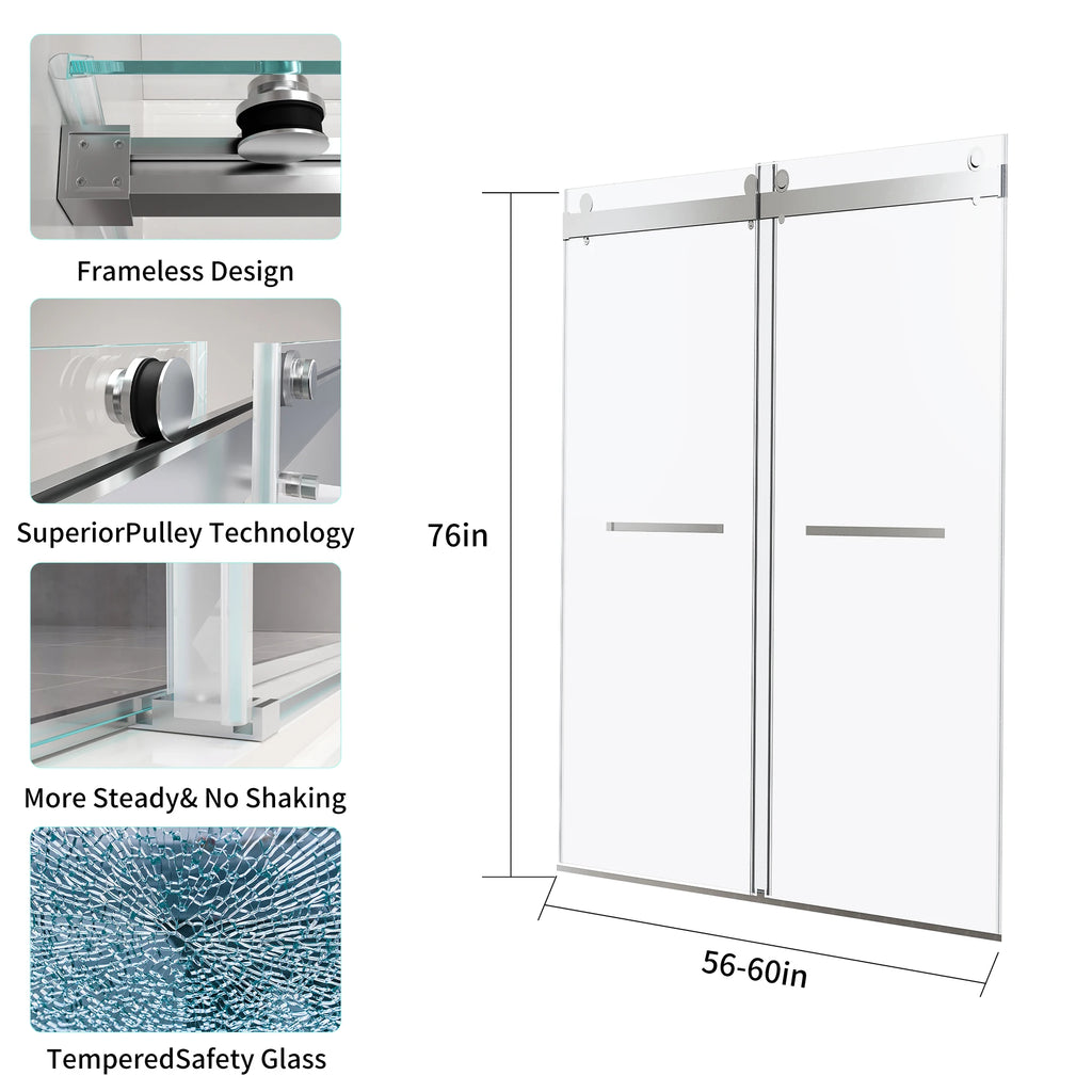 56-60" x 76" Glass Shower Door Frameless