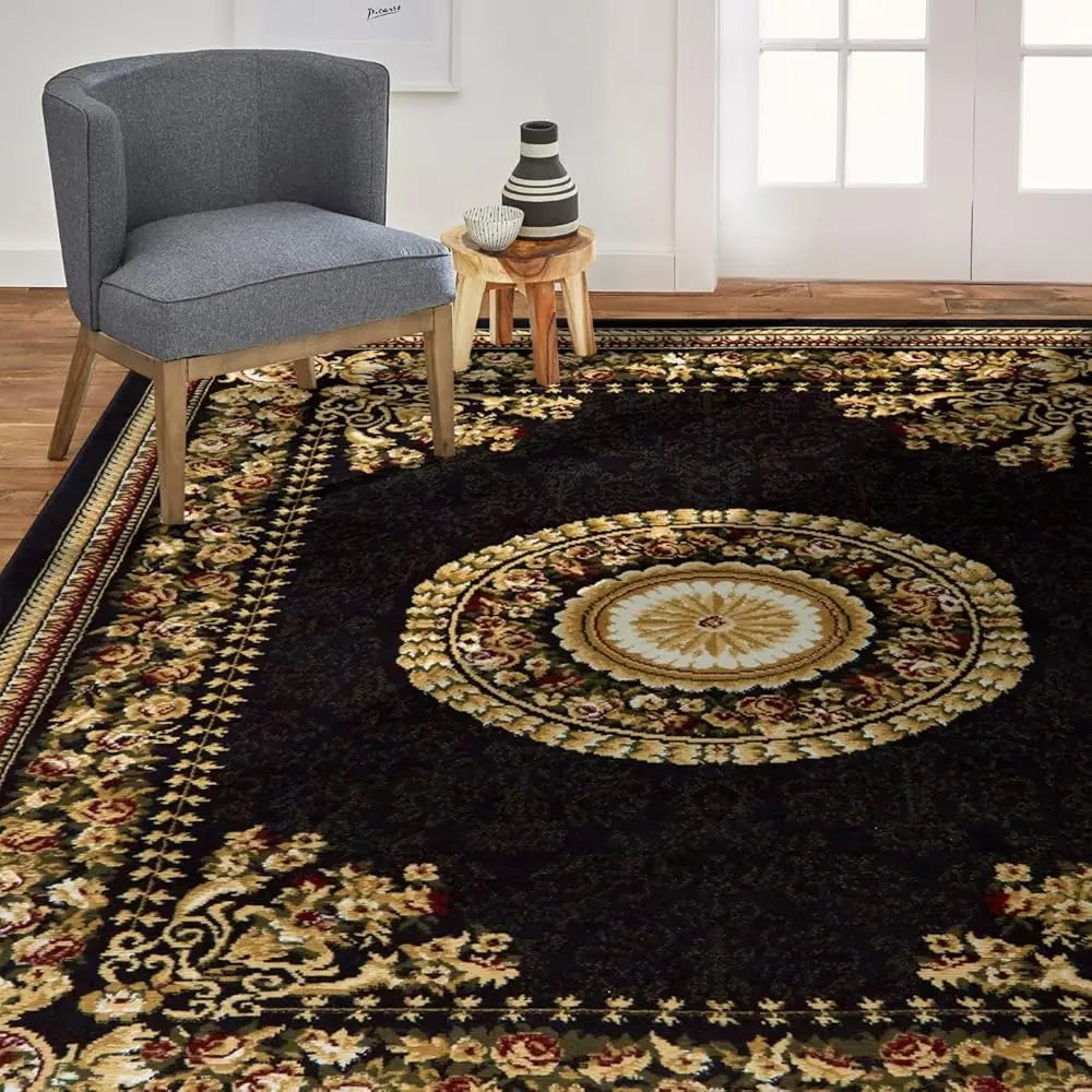 7'8" X10'4" Oriental Medallion, Black/Beige